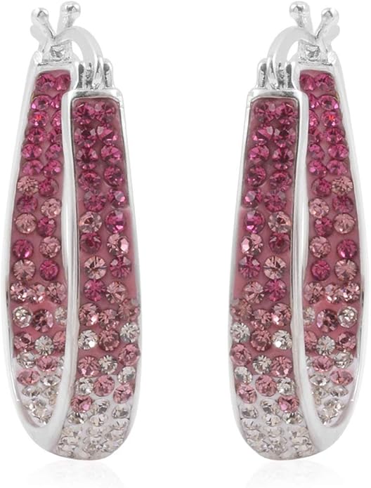 Savlano 14K White Gold Plated Inside Out Crystal Hoop Earrings For Women Comes With Savlano Gift Box
