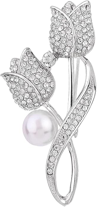 Crystal Pearl Flower Brooches Pins Fashion Beautiful Created Rhinestone Floral Brooch Good Idea for Party Dance Wedding Banquet for Elegant Women Girl