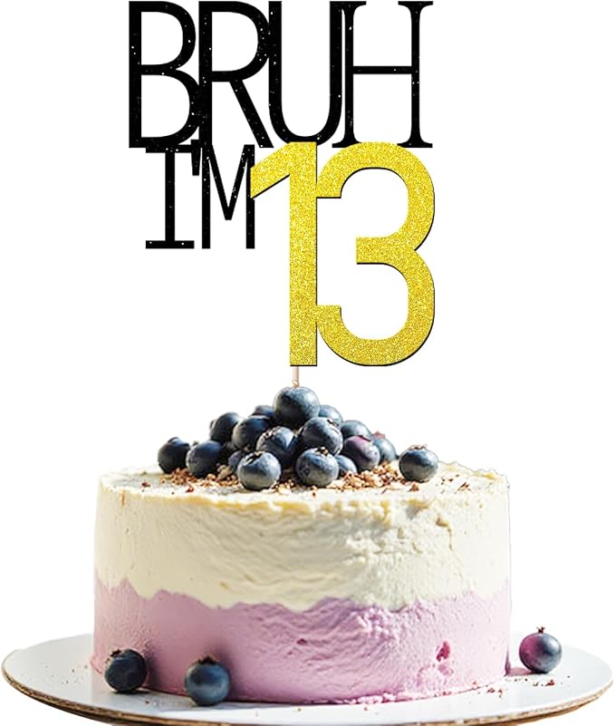 Bruh I'm 13 Cake Topper - Bro I'm 13, Happy Sweet 13 Ornament for Boys' 13th Birthday Party Supplies (Bruh I'm 13)