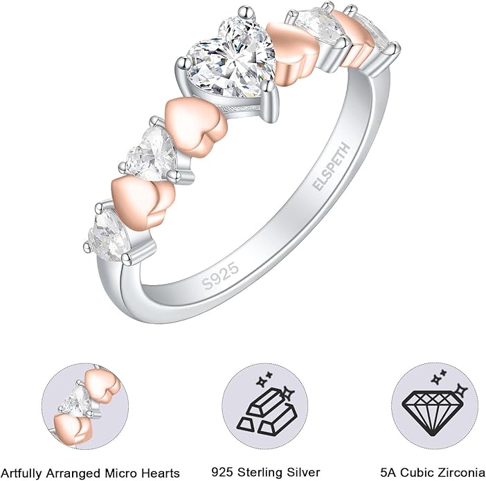 Elspeth 925 Sterling Silver Heart Engagement Ring for Women Heart Cut Cubic Zirconia Promise Ring Size 4-10