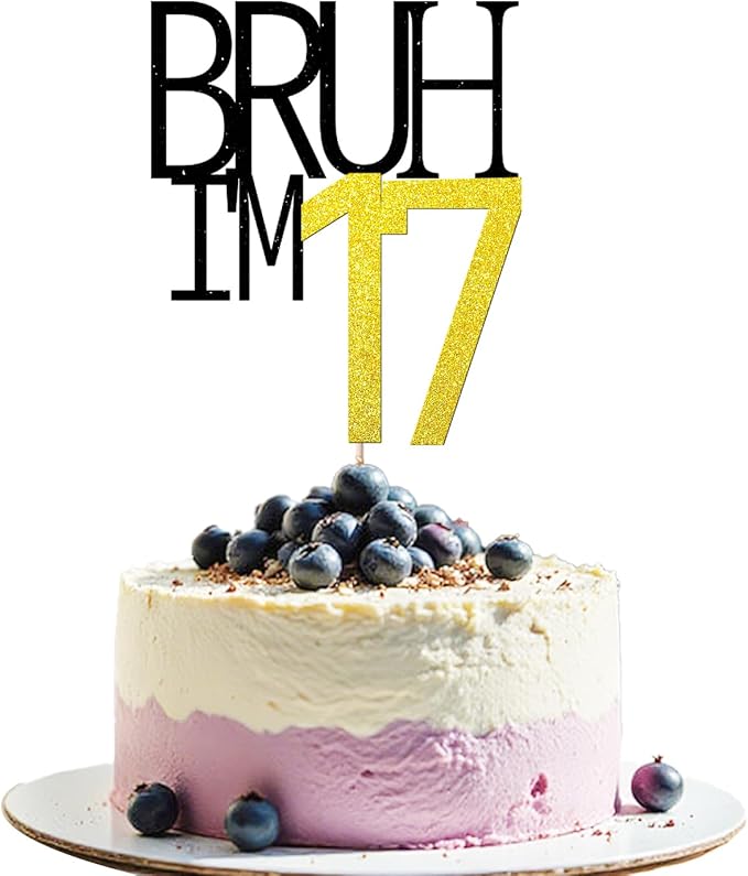 Bruh I'm 17 Cake Topper - Bro I'm 17, Happy Sweet 17 Ornament for Boys' 17th Birthday Party Supplies (Bruh I'm 17)