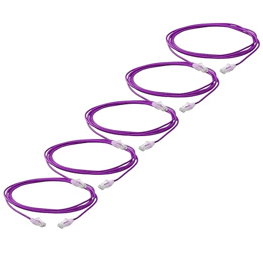 TRUECABLE Cat6 Component Rated Patch Cable, Unshielded (U/UTP), 10ft, Purple, 28AWG Solid Copper, Snagless 10G High-Speed Ethernet Cable, PoE++ 4PPoE 100W, UL Listed, RoHS-3, 5 Pack