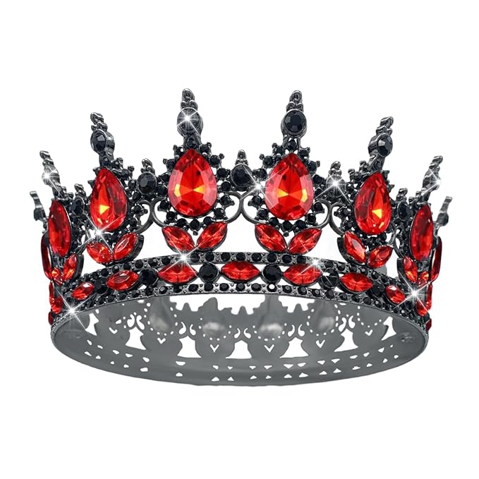 Queen Crown Rhinestone Wedding Tiaras for Women Costume Party Hair Accessories Princess Birthday Tiara Crystal Bridal Crown (Black Red)