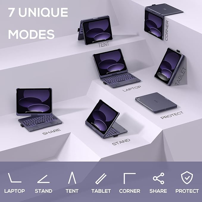 typecase Touch iPad 10th Generation Case with Keyboard (10.9", 2022) and iPad A16 (11th Gen, 2025) – 360° Rotatable, 11-Color Backlit, Multi-Touch Trackpad, Thin & Light (Midnight Amethyst)