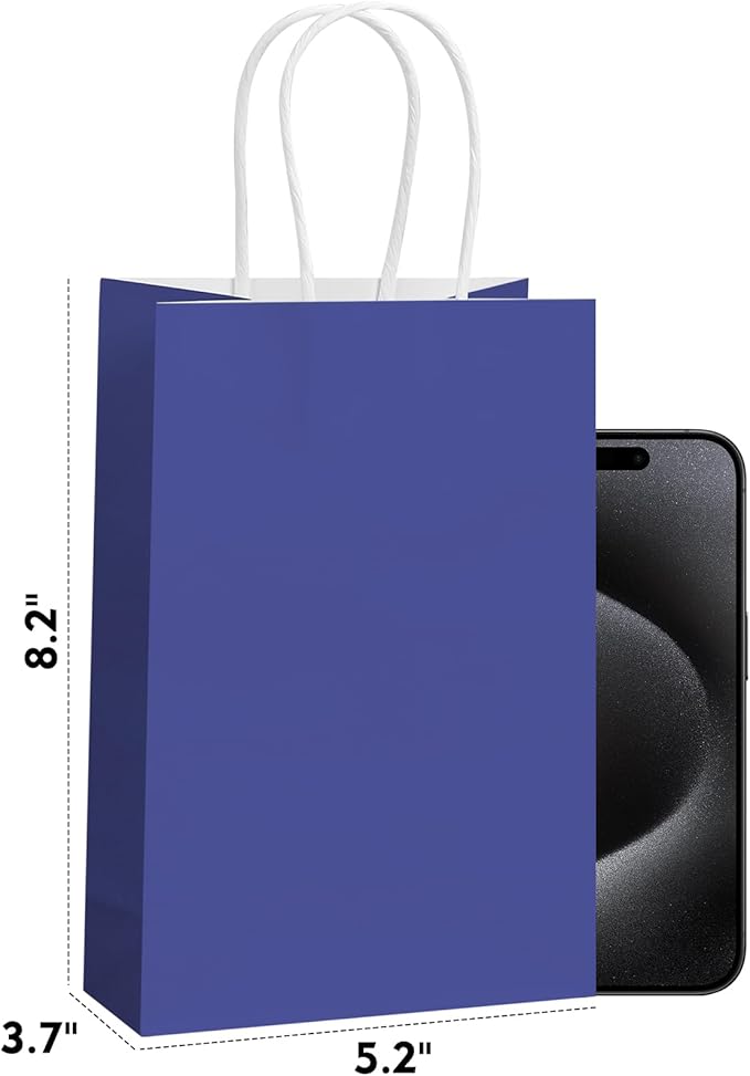 REMTAP Gift Paper Bags 5.9×3.2×8.2 50Pcs Kraft Bags with Handles Bulk Gift Bags for Wedding Party Craft Retail Packaging, Shopping, Party Favor, Retail Bag (Blue-S-50pcs, 5.9×3.2×8.2)