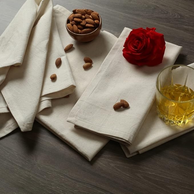 Cloth Napkins Set of 12 Cotton Linen flax12 Pack Premium Quality, Reusable Washable Ideal for Farmhouse Party Wedding Spring Summer Easter - Perfect Everyday Use Ivory Natural