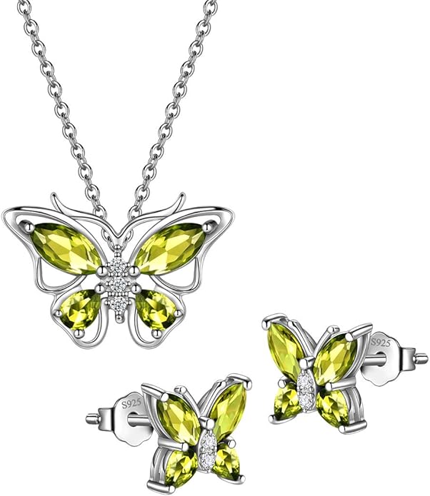 925 Sterling Silver Birthstone Butterfly Jewelry Women Crystal Animal Cute Butterflies Birthday Necklace/Earring/Ring/Bracelet Sets Birth Stone Statement Anniversary Jewellery