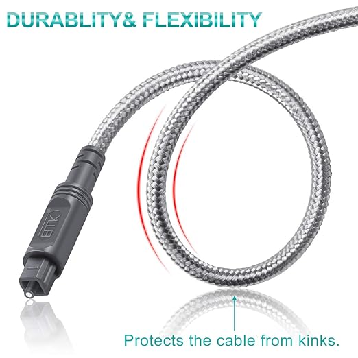 EMK Digital Optical Audio Cable Fiber Optical Toslink Cable SPDIF Audio Cable Male to Male Cord for Home Theater, Sound Bar, TV, PS4, Xbox, PlayStation & More (Grey-3.3Feet/1M)