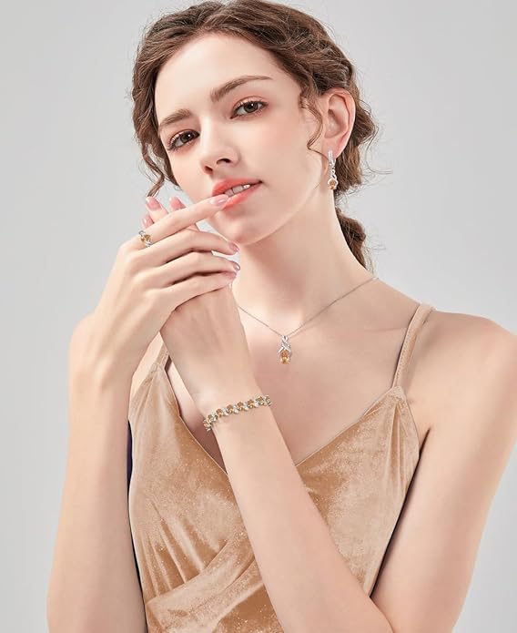 LMXXVJ Jewelry Set for Women,Teardrop Cubic Zirconia Necklace Earrings Adjustable Ring Bracelet Jewelry Set Formal Jewelry Gift