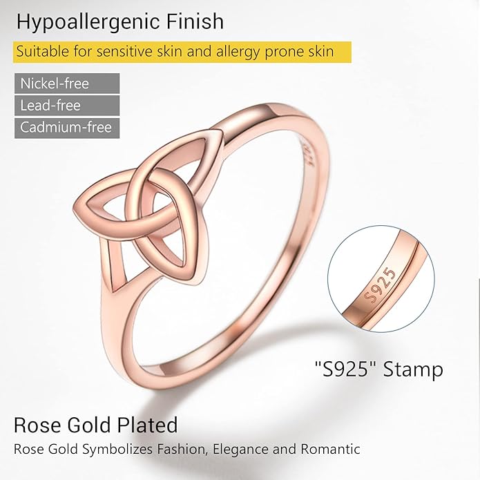 PROSILVER 925 Sterling Silver Claddagh Ring/Celtic Knot Ring for Women, Irish Wedding Band, Rose Gold Plated/Gold Plated, Size 4-12, Come with Box
