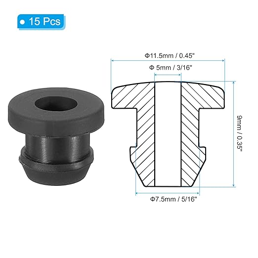 PATIKIL 7.5mm / 5/16 Inch Drill Hole,3/16 Inch ID Rubber Grommets, 15Pcs Top Hat Grommet for Wiring Eyelet Ring Gasket Automotive Firewall Cable Hole Plugs Wires Protection, Black