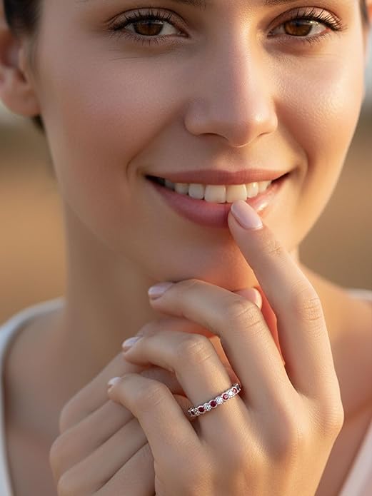 D Color VVS1 Clarity Moissanite Hand Setting Eternity Rings for Women, Solid 925 Sterling Silver Rhodium Finish, Stackable Ring, Wedding Birthday Valentines Anniversary Mothers Day Ideal Gift for Her