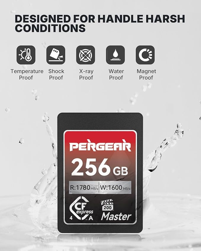 Pergear 256GB CFexpress 4.0 Type A Memory Card VPG200, Up to 1780MB/s Read Speed & 1600MB/s Write Speed for 4K 120P, 8K 30P Video Recording(Master Series), Compatible for Sony Alpha & FX Cameras