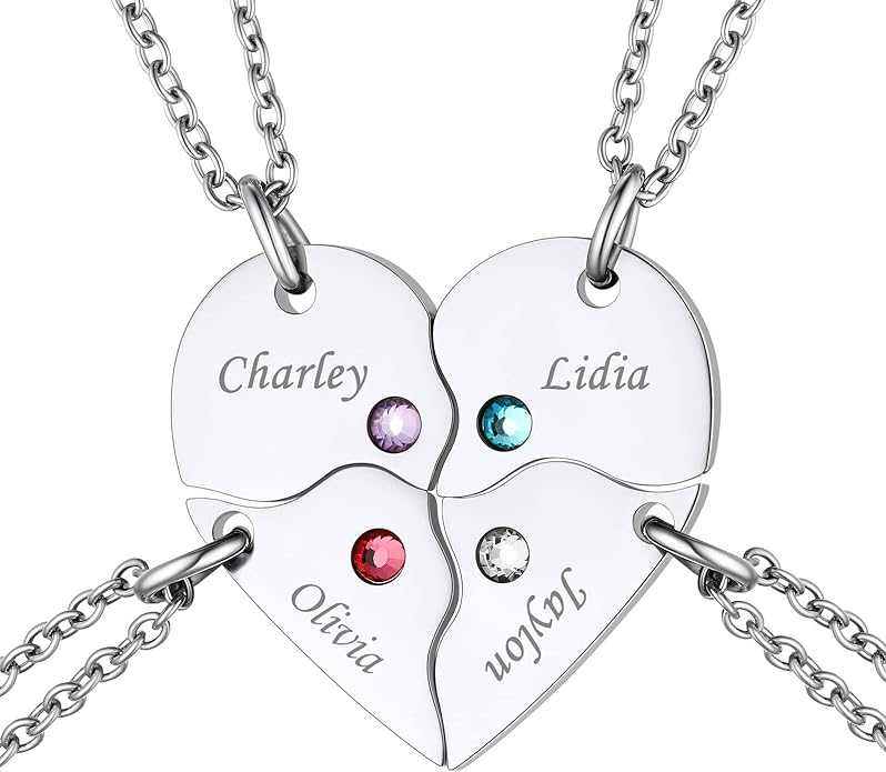 FindChic Personalized Matching BFF Necklace for 2/3/4/5/6 Puzzle Name Heart Pendant Stainless Steel Couple Necklace Set Customized Necklaces for Teen Girls