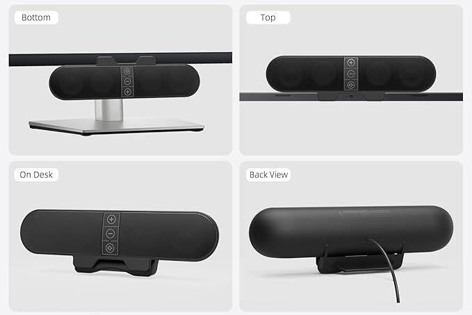 Computer Speakers for Desktop PC Monitor, USB Plug-in, Wired, Computer Soundbar for PC, Laptop Speakers with Adaptive-Channel-Switching, Loud Sound, Deep Bass, USB C Adapter, Easy to Clip on Monitor