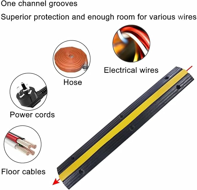Rubber Cable Ramp Cord Cover Cable Protector Ramps Wire Hose Protective 1 Channel 22000Lbs Load Capacity Traffic Speed Bump for Asphalt Concrete Gravel Driveway Indoor Outdoor, 4 Pack