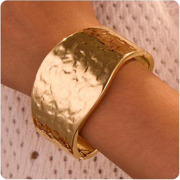 Statement Golden Matte Bracelet for women Minimalist Chunky Brushed Bangle Bracelet Vintage Thick Wide Cuff bracelet Gold Plated Open Cuff Geometric Bracelet