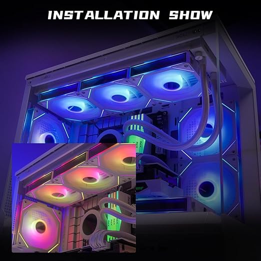 Jungle Leopard Interstellar V1 120mm PC Reverse Blade Case Fan, Infinity Mirror Module Daisy-Chain 5V ARGB PWM PC Fan Triple Pack Suitable for Computer Case & CPU Cooling(Black-3 Pack)
