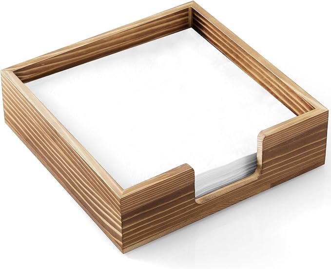 Napkin Holder for Table, Burnt Wood Napkins Holders For Paper Napkins, Farmhouse Square Napkin Holders for Kitchen Home Dinner Table Decor, Napkin Dispenser for Luncheon