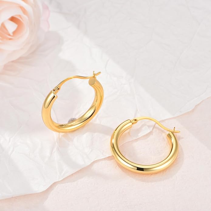 Gold Earrings for Women Girls,14K Gold Plated Hoop Earrings with 925 Sterling Silver Post Cubic Zirconia Stud Earring Huggie Hoops Earrings