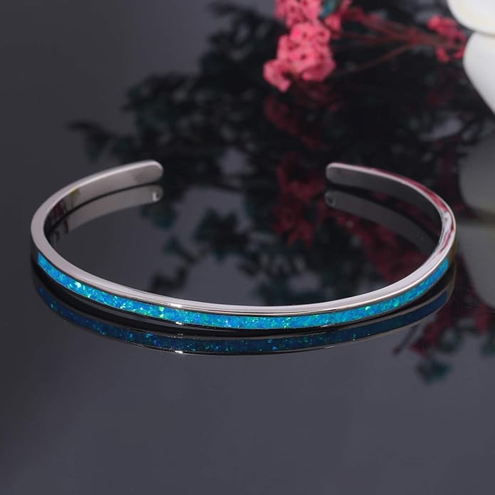 CiNily Womens Cuff Bracelet,Opal Bangle Bracelets Gold Plated Hypoallergenic Ladies Gemstone Open Cuff Bangle Bracelet