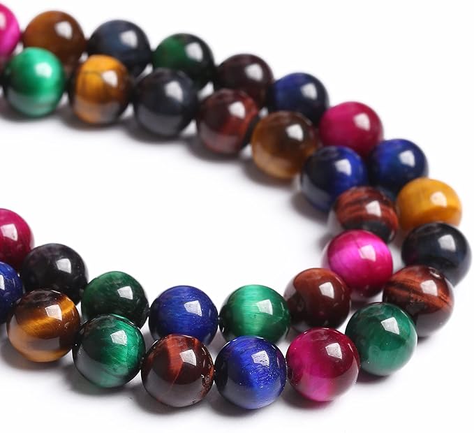 10mm 36PCS Colorful Tiger Eye Natural Stone Beads Crystal Spacer Loose Beads for Jewelry Making DIY Bracelet 1 Strand 15 inches