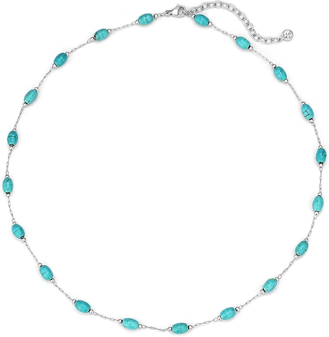 Created Turquoise Necklace for Women 14K Gold Plated Beaded Heart Choker Boho Necklaces Handmade Beach Summer Everyday Western Jewelry Gifts