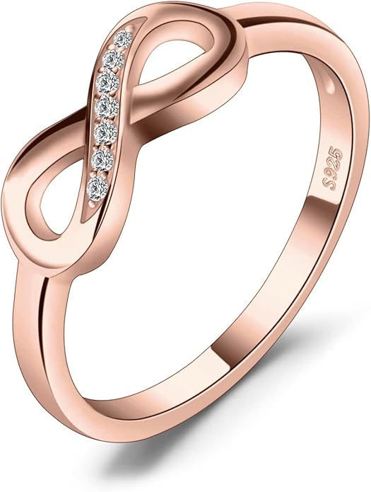 JewelryPalace 14k White Yellow Rose Gold Plated 925 Sterling Silver Rings for Women, Cubic Zirconia Promise Rings for Her, Stackable Wedding Bands Rings for Women Infinity Forever Love Knot Ring