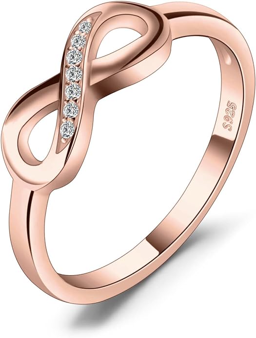 JewelryPalace 14k White Yellow Rose Gold Plated 925 Sterling Silver Rings for Women, Cubic Zirconia Promise Rings for Her, Stackable Wedding Bands Rings for Women Infinity Forever Love Knot Ring