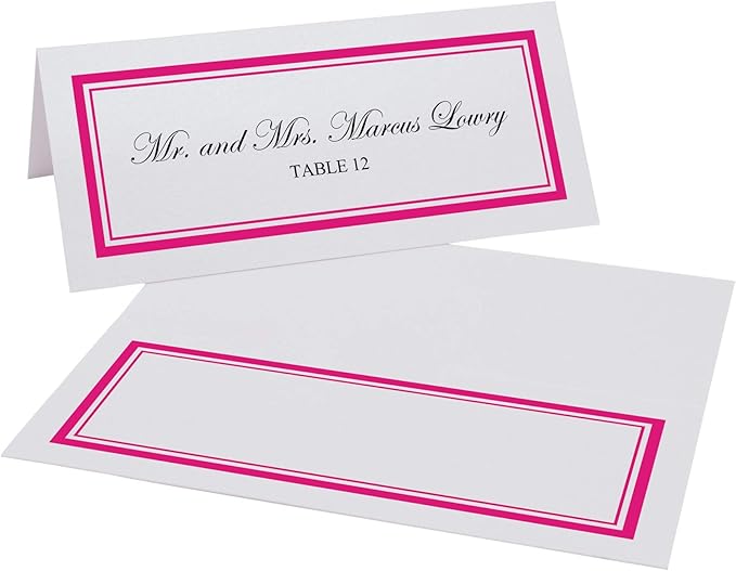 Double Line Border Place Cards, Fuschia (Choose Color), Set of 150, Pre-cut and Scored - Wedding, Party, Dinner, and Special Events - Made in the USA