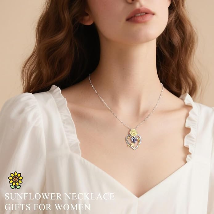 Iefil Valentines Day Gifts for Her - 925 Sterling Silver Sunflower Necklaces for Women, You Are My Sunshine Necklaces, Anniversary Birthday Gifts for Women Wife Girlfriend