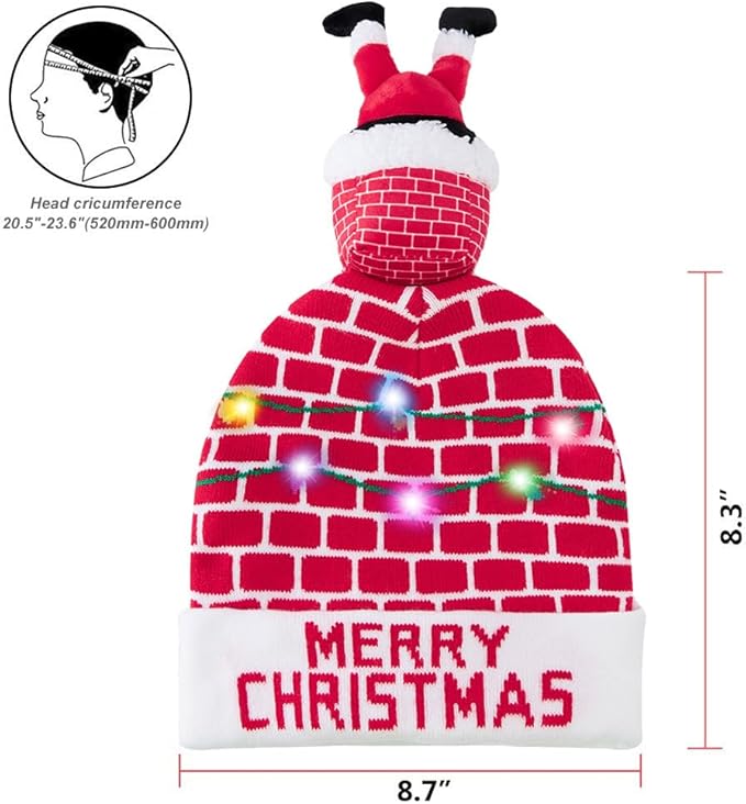 RAISEVERN Unisex Ugly LED Christmas Hat Novelty Colorful Light-up Stylish Knitted Sweater Xmas Party Beanie Cap(6 Lights)