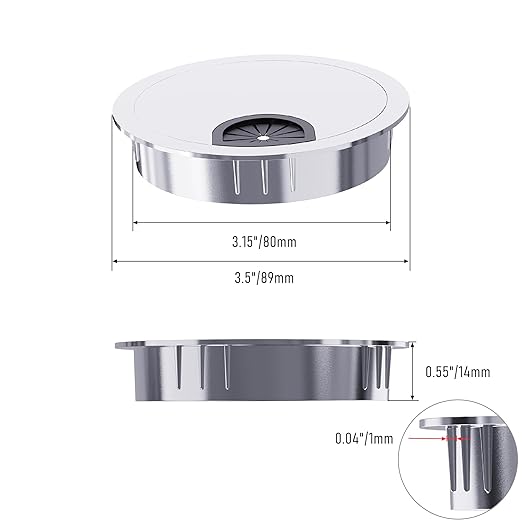 Desk Grommet 3-1/8 Inch 80mm, Zinc Alloy Computer Desk Wire Hole Cover, Office Desktop Cord Cable Hole Metal Ring, Bright Silver