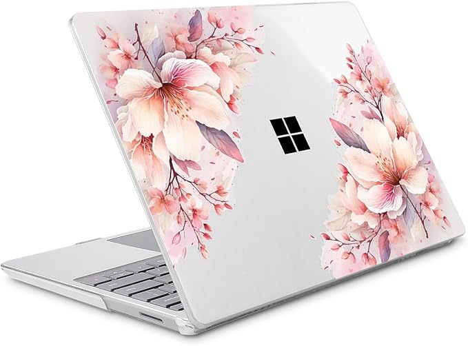 Tuiklol Case for 15 Inch Microsoft Surface Laptop 5/4/3 2022-2020, Model 1979/1953/1872/1873 Hard Shell Cover, Keyboard Cover+Screen Protector+Dust Plugs,Pink Big Flower