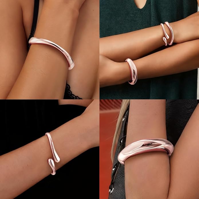 Chunky S925 Sterling Silver Plated Bangle Bracelets Stack for Women, Thick Statement Silver Plated Stackable Bangle Cuff Bracelets Set,Trendy Big Large Gold Bracelet Stacked Fashion Jewelry Gifts Non Tarnish
