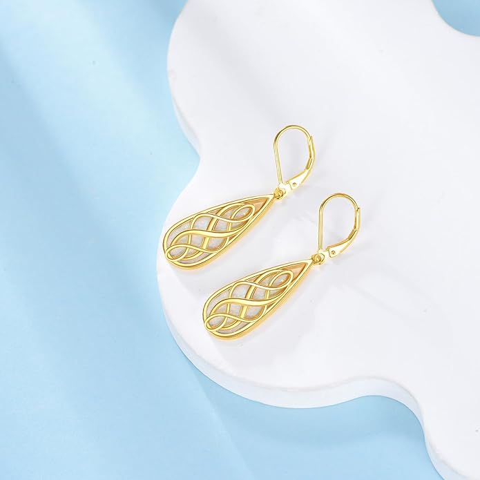 VONALA White Opal Celtic Knot Dangle Drop Earrings for Women 925 Sterling Silver Boho Chic Jewelry Gift for Women
