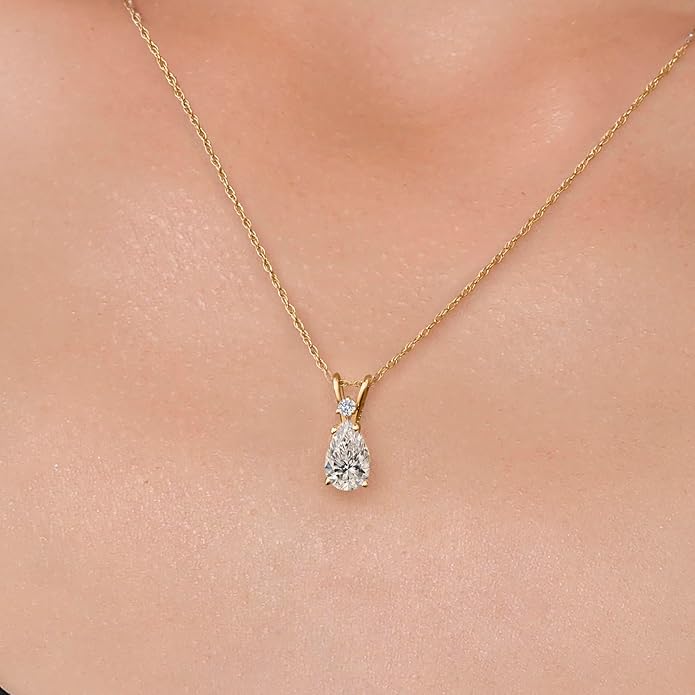 Gem Stone King 0.70 to 3 Carat 14K Gold IGI Certified Pear Shape Lab Grown Diamond Teardrop Pendant Necklace For Women | E-F Color | VS1-VS2 Clarity | With 18 Inch Gold Chain