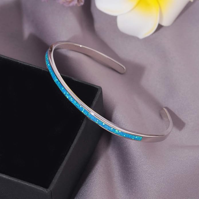 CiNily Womens Cuff Bracelet,Opal Bangle Bracelets Gold Plated Hypoallergenic Ladies Gemstone Open Cuff Bangle Bracelet