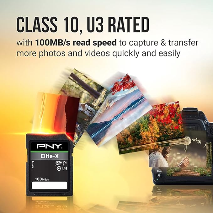 PNY 512GB Elite-X Class 10 U3 V30 SDXC Flash Memory Card - 100MB/s, Class 10, U3, V30, 4K UHD, Full HD, UHS-I, Full Size SD (Pack of 1)