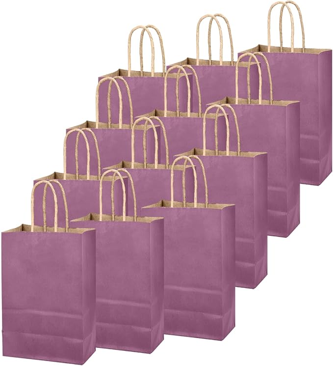 qiqee Purplish Red Gift Bag with Handles Bulk 24Pcs Paper Bags -10.6"x8.3"x4.3"Party Favor Bags - Solid Color