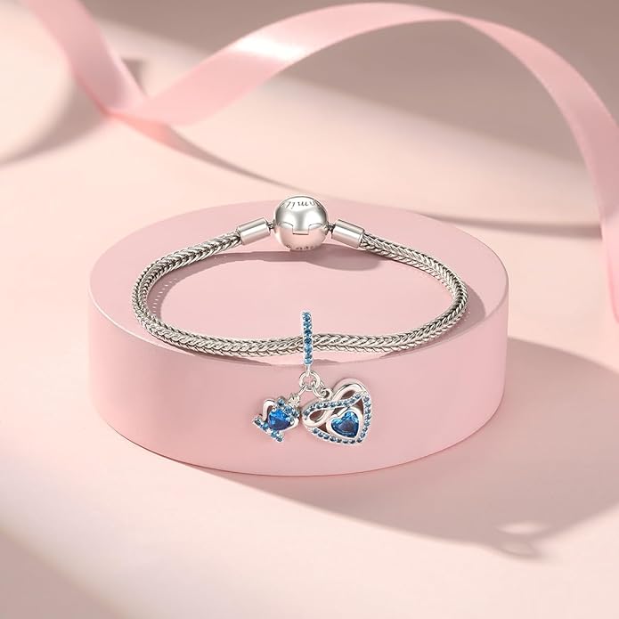 Birthstone Charms for Pandora Charms Bracelets - 925 Sterling Silver Infinity Heart Dangle Charm fit Bracelet and Necklace Birthday Jewelry Gifts For Women