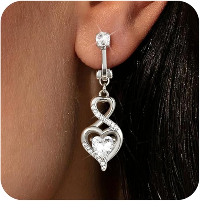 Clip On Earrings Sliver Dangle Earrings for Women Trendy Hanging Drop Earing Hypoallergenic Clip On Earring Birthday Gifts for Women Jewelry