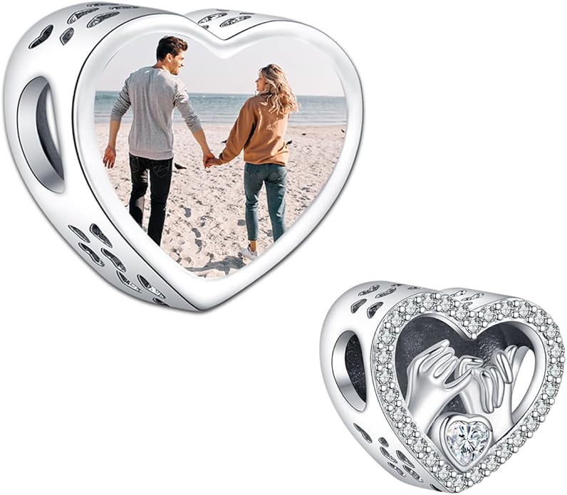 Annmors Personalized Photo Charm for Bracelet Necklaces,925 Sterling Silver Charm Love Heart Shaped Engraved Customize Picture Gift for Birthday Mother's Day Christmas,Bead Charms Jewelry for Women