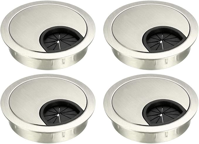 uxcell Cable Hole Cover, 2.1Inch/53mm Zinc Alloy Desk Wire Cord Cable Grommets Hole Cover for Office PC Desk Cable Cord Organizer, 4Pcs Wire Drawing Silver