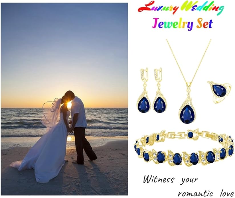 LMXXVJ Jewelry Set for Women,Teardrop Cubic Zirconia Necklace Earrings Adjustable Ring Bracelet Jewelry Set Formal Jewelry Gift