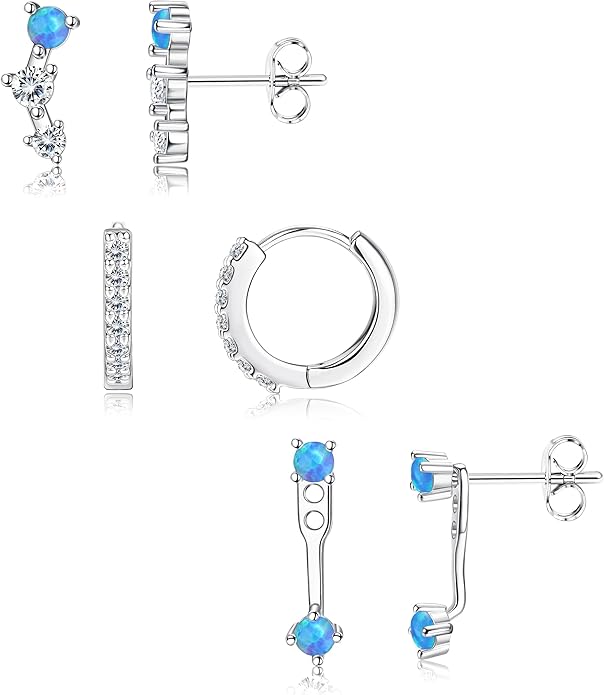 FIASASO 3 Pairs 925 Sterling Silver Hypoallergenic Earrings for Women Trendy - 14K Gold Plated Stud Hoop Cartilage Earrings Set Small Earring Stacks for Sensitive Ears Non Tarnish Dainty Silver Earring