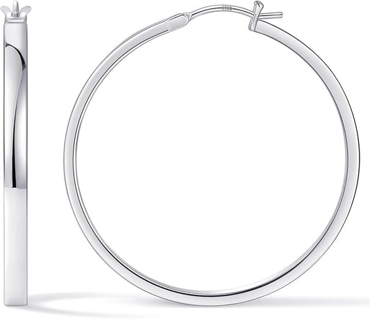 Gacimy Flatted Hoop Earrings for Women 14K Gold Plated with 925 Sterling Silver Post
