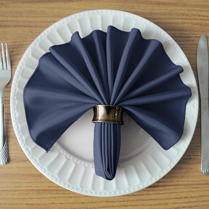 TableLinensforLess 17x17 Inch Polyester Cloth Napkins, Set of 6 (Dark Blue)