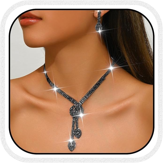 Unicra Silver Rhinestone Bridal Wedding Jewelry Set Crystal Necklace Earrings Sets Formal Prom Costume Jewelry Sets for Women and Brides