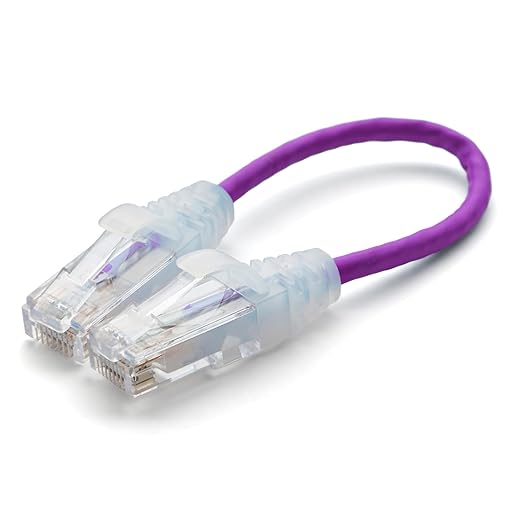 TRUECABLE Cat6 Component Rated Patch Cable, Unshielded (U/UTP), 6in, Purple, 28AWG Solid Copper, Snagless 10G High-Speed Ethernet Cable, PoE++ 4PPoE 100W, UL Listed, RoHS-3, 1 Pack